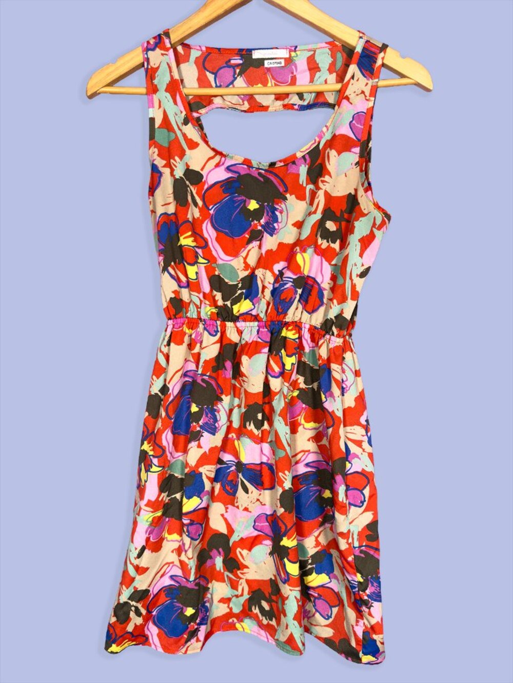 Maitai Abstract Floral Sleeveless Mini Dress Open Back Medium Made in USA